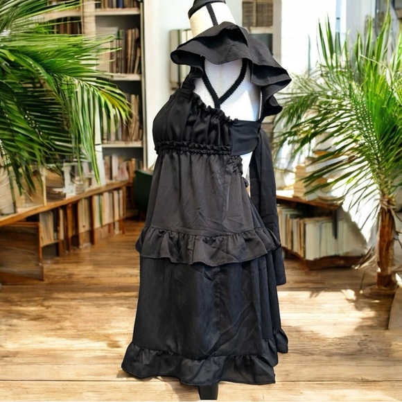 NWT WeWoreWhat Flirty Ruffle Crinkle Chiffon Black Mini Short Dress - Medium - Picture 8 of 16